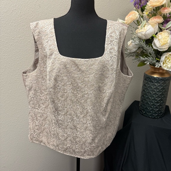 Bahari Tops - Bahari 24W Champagne Floral Lace Sleeveless Dressy Tank Top Evening Wear